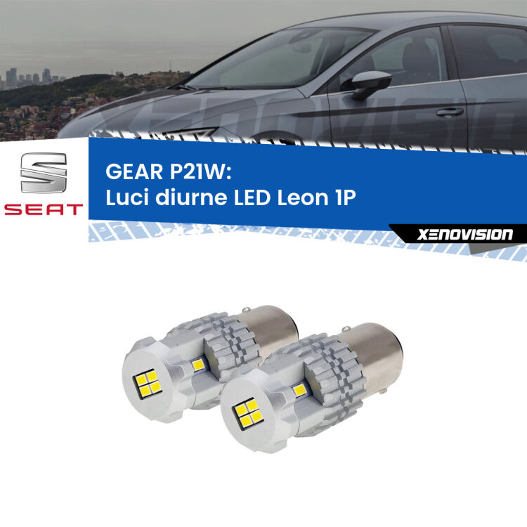 <strong>LED </strong><strong>Luci diurne Seat Leon (1P) 2005 - 2012</strong> . Due lampade LED P21W effetto Stealth, ottima resa in ogni direzione, Qualità Massima.