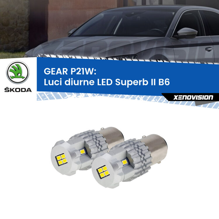 <strong>LED </strong><strong>Luci diurne Skoda Superb II (B6) 2008 - 2013</strong> . Due lampade LED P21W effetto Stealth, ottima resa in ogni direzione, Qualità Massima.