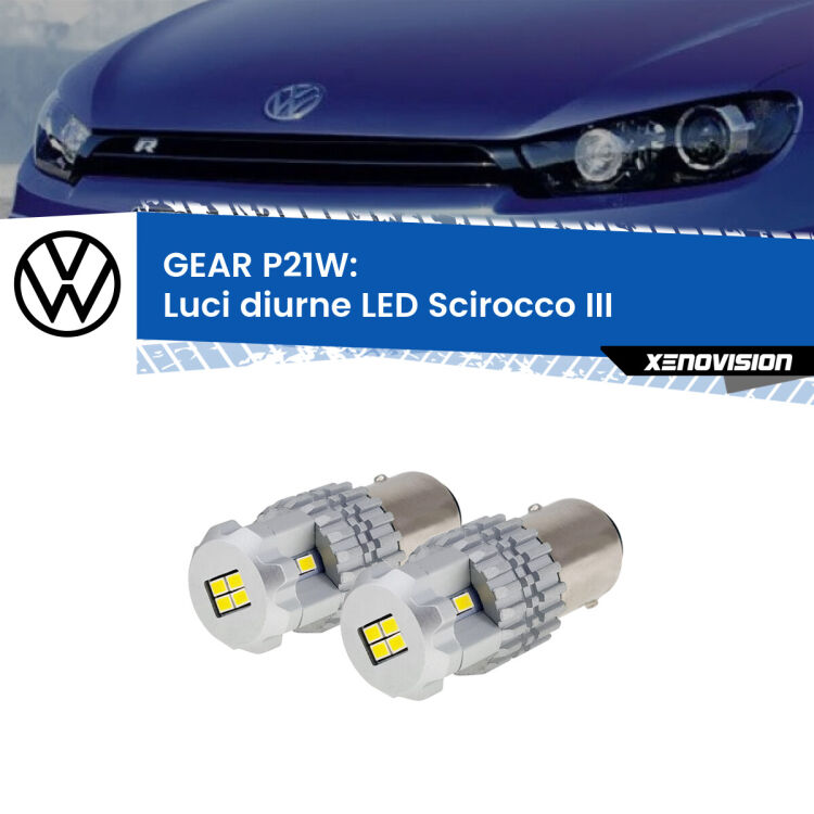 <strong>LED </strong><strong>Luci diurne VW Scirocco (III) 2008 - 2017</strong> . Due lampade LED P21W effetto Stealth, ottima resa in ogni direzione, Qualità Massima.