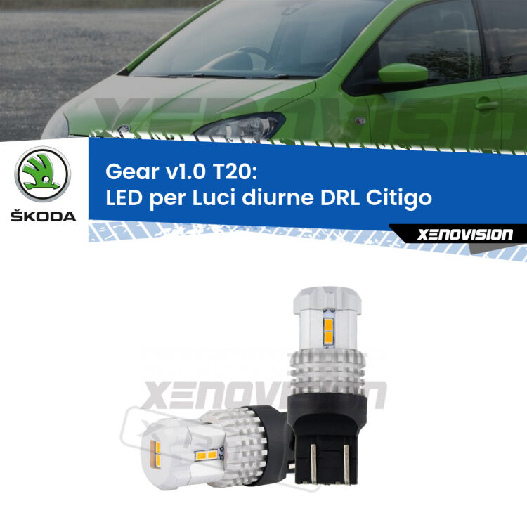 <strong>LED T20 </strong><strong>Luci diurne</strong> <strong>Skoda</strong> <strong>Citigo </strong> con parabola singola. Coppia LED effetto Stealth, ottima resa in ogni direzione, Qualità Massima.