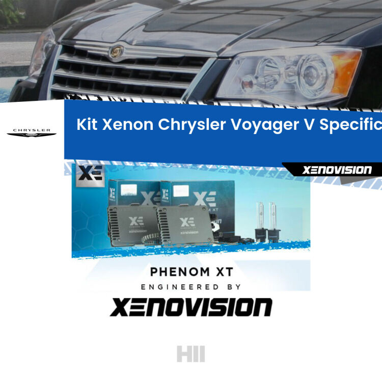 <strong>Kit Xenon </strong><strong>H11 </strong><strong>Professionale</strong> per Chrysler Voyager V  (2007 - 2016). Taglio di luce perfetto, zero spie e riverberi. Leggendaria elettronica Canbus Xenovision. Qualità Massima Garantita.