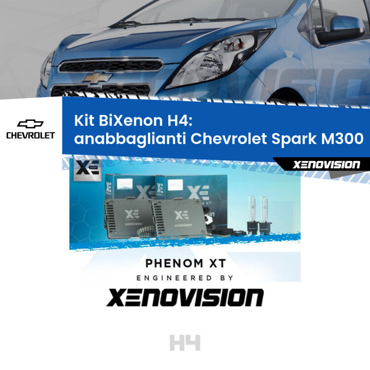 Kit Bixenon professionale H4 per Chevrolet Spark M300 (2009 - 2016). Taglio di luce perfetto, zero spie e riverberi. Leggendaria elettronica Canbus Xenovision. Qualità Massima Garantita.