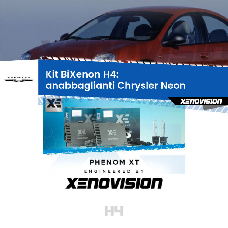 Kit Bixenon professionale H4 per Chrysler Neon  (1994 - 1999). Taglio di luce perfetto, zero spie e riverberi. Leggendaria elettronica Canbus Xenovision. Qualità Massima Garantita.