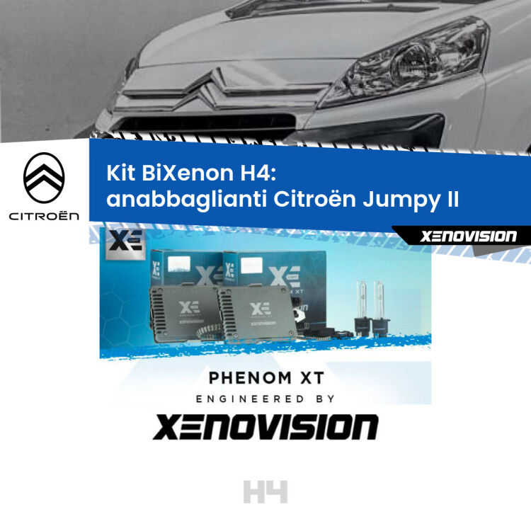 Kit Bixenon professionale H4 per Citroën Jumpy II (2006 - 2015). Taglio di luce perfetto, zero spie e riverberi. Leggendaria elettronica Canbus Xenovision. Qualità Massima Garantita.