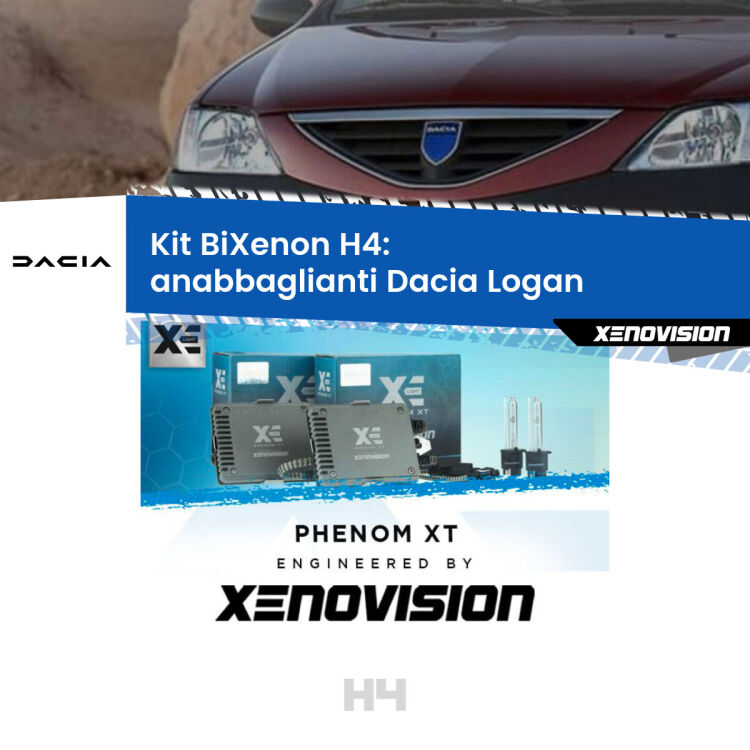 Kit Bixenon professionale H4 per Dacia Logan  (2004 - 2011). Taglio di luce perfetto, zero spie e riverberi. Leggendaria elettronica Canbus Xenovision. Qualità Massima Garantita.