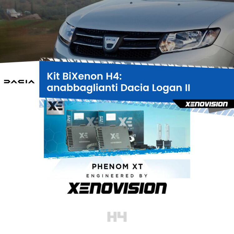 Kit Bixenon professionale H4 per Dacia Logan II (a parabola singola). Taglio di luce perfetto, zero spie e riverberi. Leggendaria elettronica Canbus Xenovision. Qualità Massima Garantita.