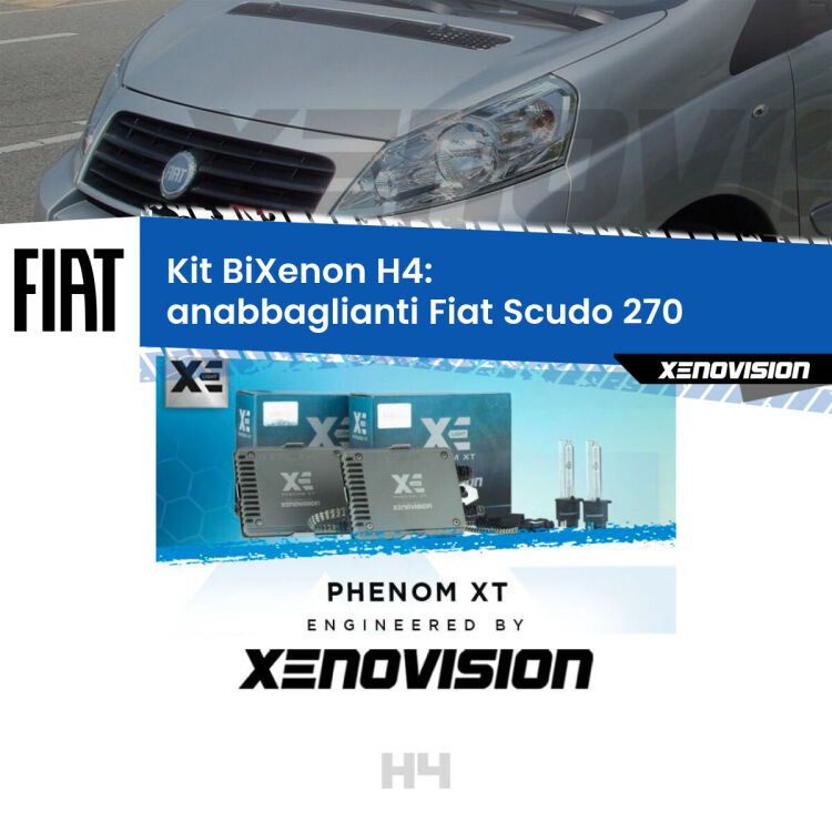 Kit Bixenon professionale H4 per Fiat Scudo 270 (2007 - 2016). Taglio di luce perfetto, zero spie e riverberi. Leggendaria elettronica Canbus Xenovision. Qualità Massima Garantita.