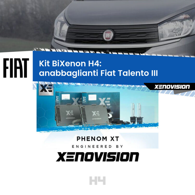 Kit Bixenon professionale H4 per Fiat Talento III (2016 - 2020). Taglio di luce perfetto, zero spie e riverberi. Leggendaria elettronica Canbus Xenovision. Qualità Massima Garantita.