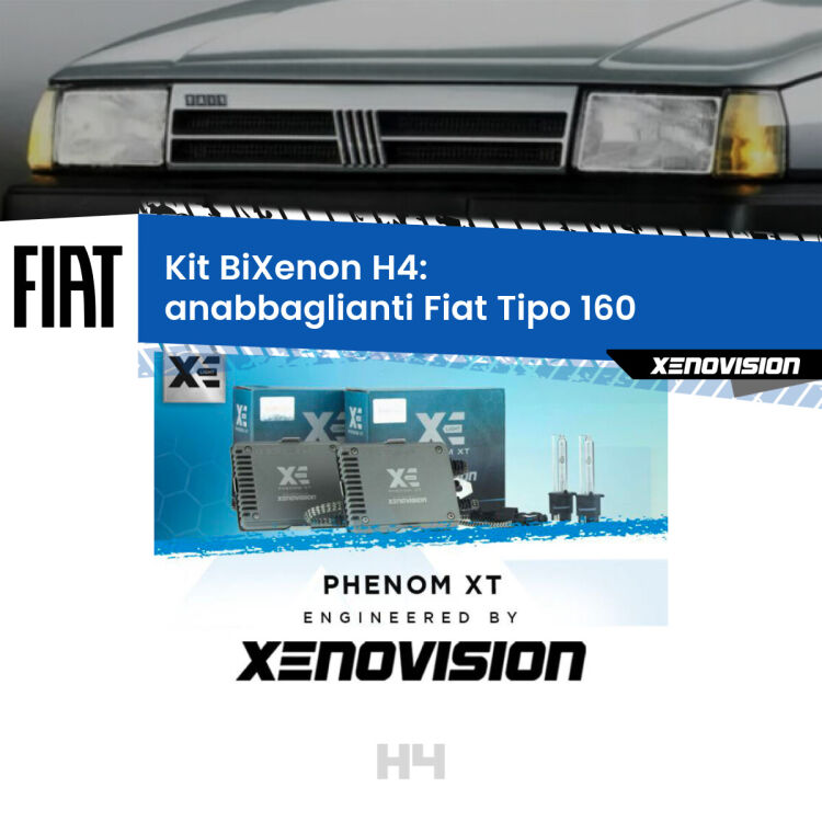 Kit Bixenon professionale H4 per Fiat Tipo 160 (1987 - 1996). Taglio di luce perfetto, zero spie e riverberi. Leggendaria elettronica Canbus Xenovision. Qualità Massima Garantita.