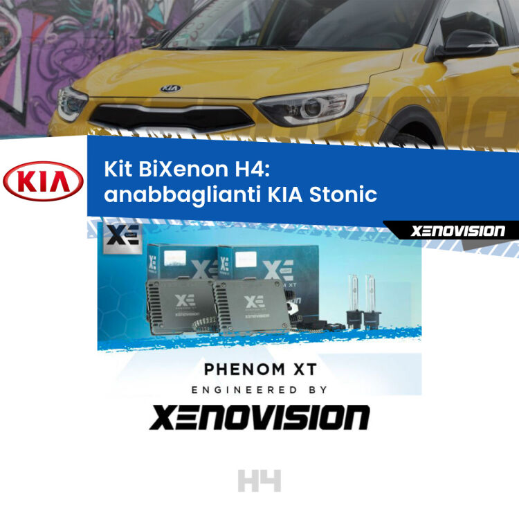 Kit Bixenon professionale H4 per KIA Stonic  (a parabola singola). Taglio di luce perfetto, zero spie e riverberi. Leggendaria elettronica Canbus Xenovision. Qualità Massima Garantita.