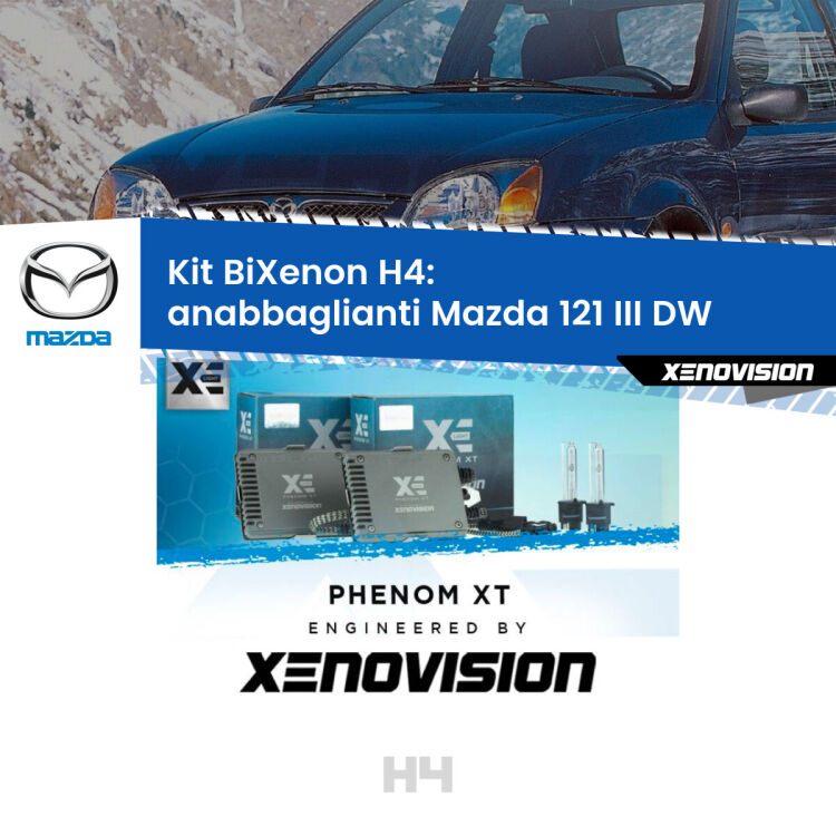 Kit Bixenon professionale H4 per Mazda 121 III DW (1999 - 2003). Taglio di luce perfetto, zero spie e riverberi. Leggendaria elettronica Canbus Xenovision. Qualità Massima Garantita.