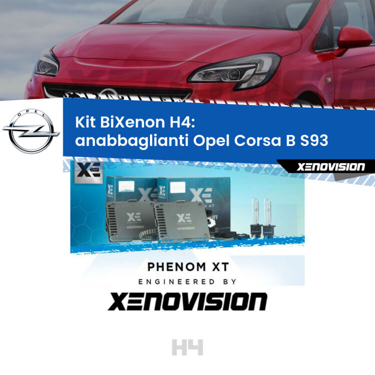 Kit Bixenon professionale H4 per Opel Corsa B S93 (1993 - 2000). Taglio di luce perfetto, zero spie e riverberi. Leggendaria elettronica Canbus Xenovision. Qualità Massima Garantita.