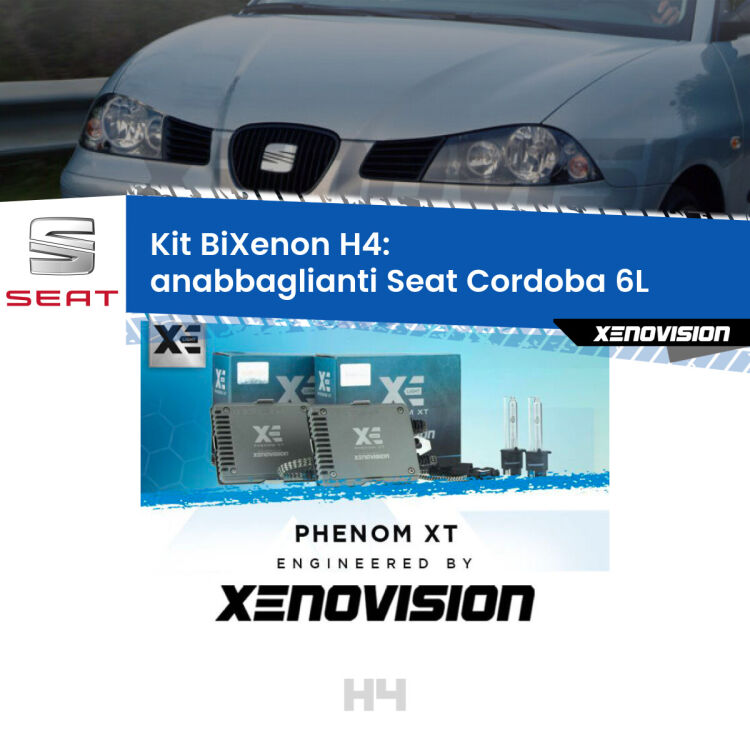 Kit Bixenon professionale H4 per Seat Cordoba 6L (a parabola singola). Taglio di luce perfetto, zero spie e riverberi. Leggendaria elettronica Canbus Xenovision. Qualità Massima Garantita.