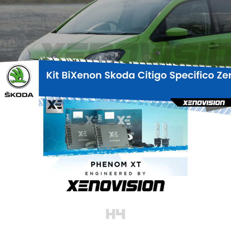 Kit Bixenon professionale H4 per Skoda Citigo  (con parabola singola). Taglio di luce perfetto, zero spie e riverberi. Leggendaria elettronica Canbus Xenovision. Qualità Massima Garantita.