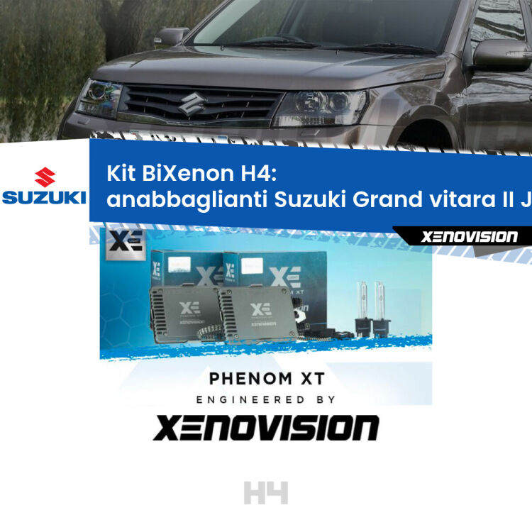 Kit Bixenon professionale H4 per Suzuki Grand vitara II JT, TE, TD (a parabola singola). Taglio di luce perfetto, zero spie e riverberi. Leggendaria elettronica Canbus Xenovision. Qualità Massima Garantita.