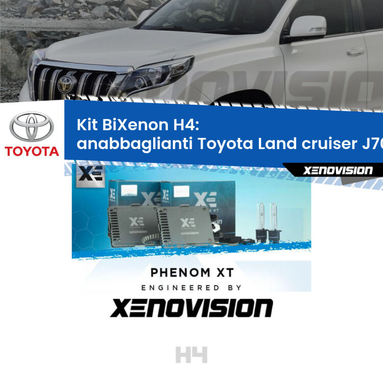 Kit Bixenon professionale H4 per Toyota Land cruiser J70 (1984 - 1996). Taglio di luce perfetto, zero spie e riverberi. Leggendaria elettronica Canbus Xenovision. Qualità Massima Garantita.