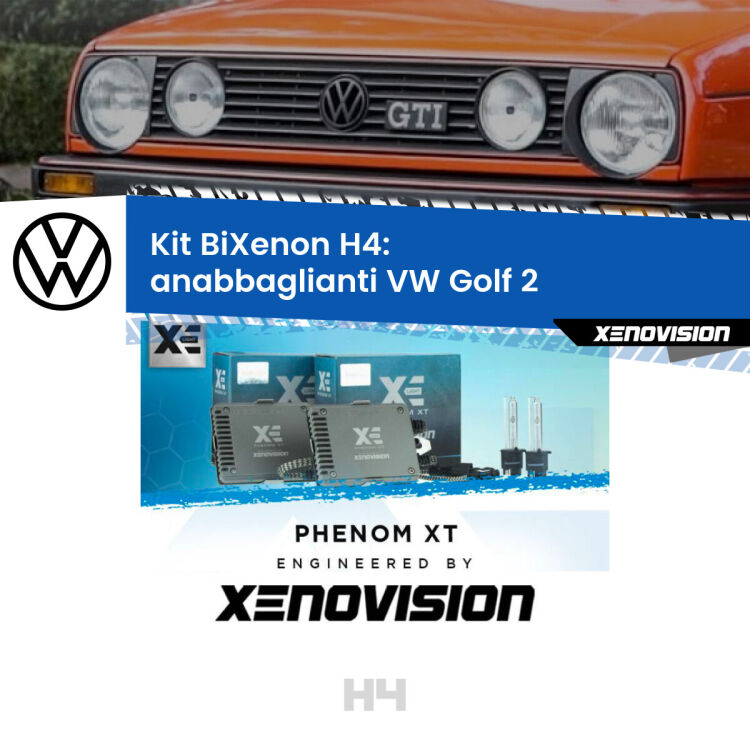 Kit Bixenon professionale H4 per VW Golf 2  (1983 - 1990). Taglio di luce perfetto, zero spie e riverberi. Leggendaria elettronica Canbus Xenovision. Qualità Massima Garantita.