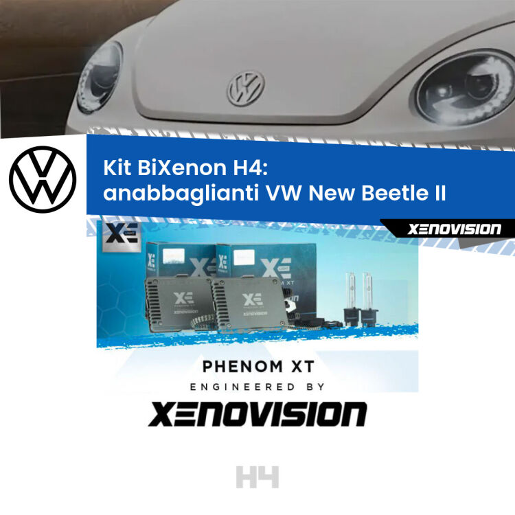 Kit Bixenon professionale H4 per VW New Beetle II (2011 - 2019). Taglio di luce perfetto, zero spie e riverberi. Leggendaria elettronica Canbus Xenovision. Qualità Massima Garantita.