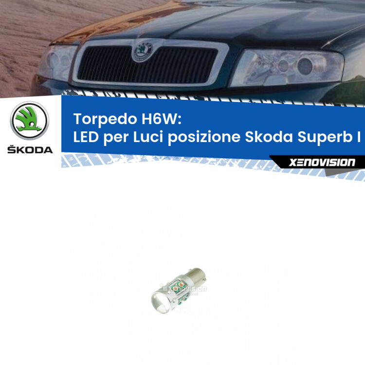 Lampadina LED H6W per <strong>luci posizione Skoda Superb I B5</strong> (modelli 2001-2008) con 10 chip Led CREE da 5W ciascuno. lluminazione poderosa a 360 gradi, luminosità incredibile. Qualità Massima Garantita.