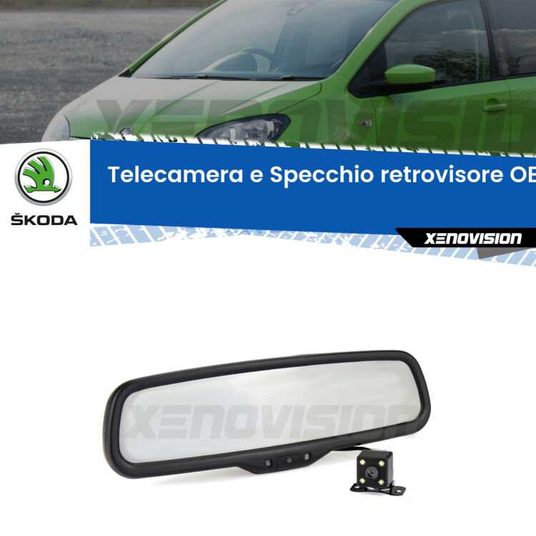 Kit Telecamera Parcheggio e Specchietto retrovisore con display invisibile per Skoda Citigo . Spento è identico all’originale. In retromarcia, l’immagine appare in un riquadro prima invisibile