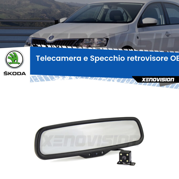 Kit Telecamera Parcheggio e Specchietto retrovisore con display invisibile per Skoda Rapid NH3. Spento è identico all’originale. In retromarcia, l’immagine appare in un riquadro prima invisibile