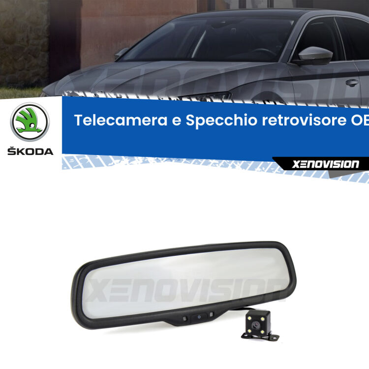 Kit Telecamera Parcheggio e Specchietto retrovisore con display invisibile incorporato per Skoda Superb II B6. Da spento è indistinguibile da un retrovisore originale. Con 2 ingressi video per telecamere retromarcia, l'immagine appare in un riquadro che prima era invisibile.