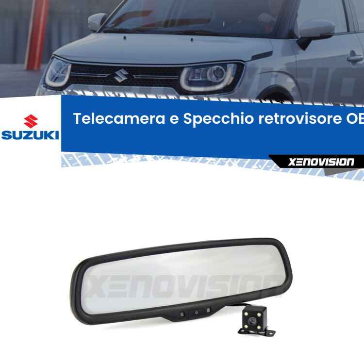 Kit Telecamera Parcheggio e Specchietto retrovisore con display invisibile incorporato per Suzuki Ignis I FH. Da spento è indistinguibile da un retrovisore originale. Con 2 ingressi video per telecamere retromarcia, l'immagine appare in un riquadro che prima era invisibile.