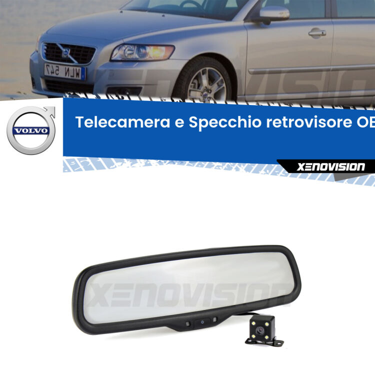 Kit Telecamera Parcheggio e Specchietto retrovisore con display invisibile incorporato per Volvo V50 545. Da spento è indistinguibile da un retrovisore originale. Con 2 ingressi video per telecamere retromarcia, l'immagine appare in un riquadro che prima era invisibile.