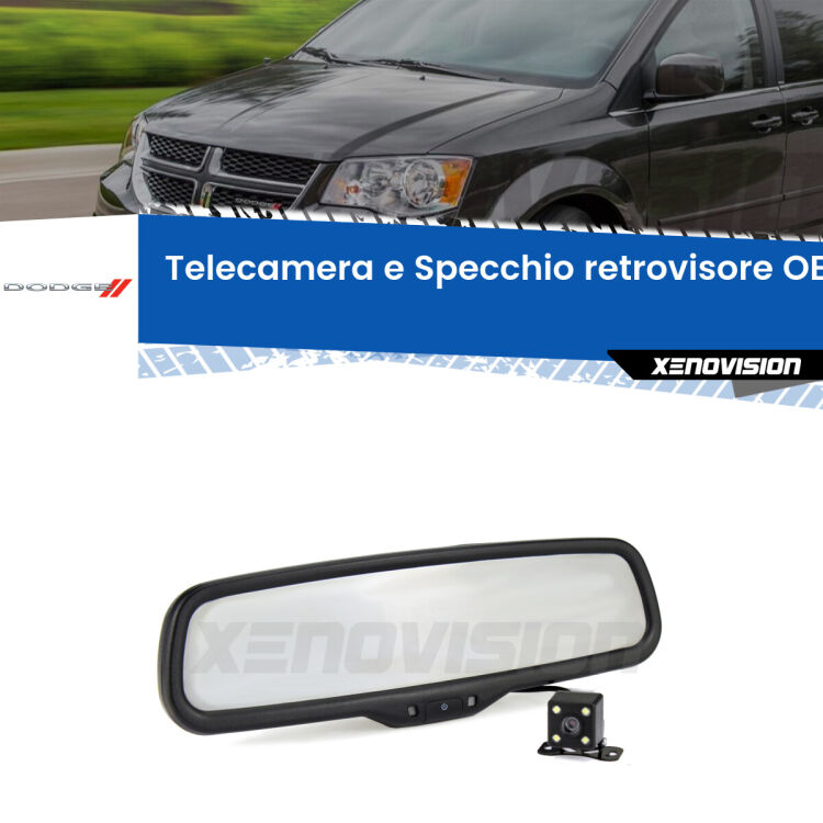 Kit Telecamera Parcheggio e Specchietto retrovisore con display invisibile incorporato per Dodge Caravan RG_. Da spento è indistinguibile da un retrovisore originale. Con 2 ingressi video per telecamere retromarcia, l'immagine appare in un riquadro che prima era invisibile.