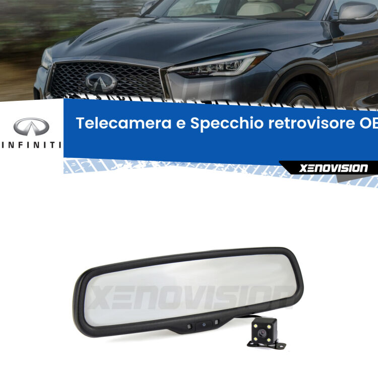 Kit Telecamera Parcheggio e Specchietto retrovisore con display invisibile per Infiniti QX50 . Spento è identico all’originale. In retromarcia, l’immagine appare in un riquadro prima invisibile