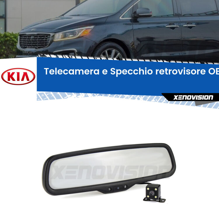 Kit Telecamera Parcheggio e Specchietto retrovisore con display invisibile incorporato per KIA Carnival KV-II. Da spento è indistinguibile da un retrovisore originale. Con 2 ingressi video per telecamere retromarcia, l'immagine appare in un riquadro che prima era invisibile.