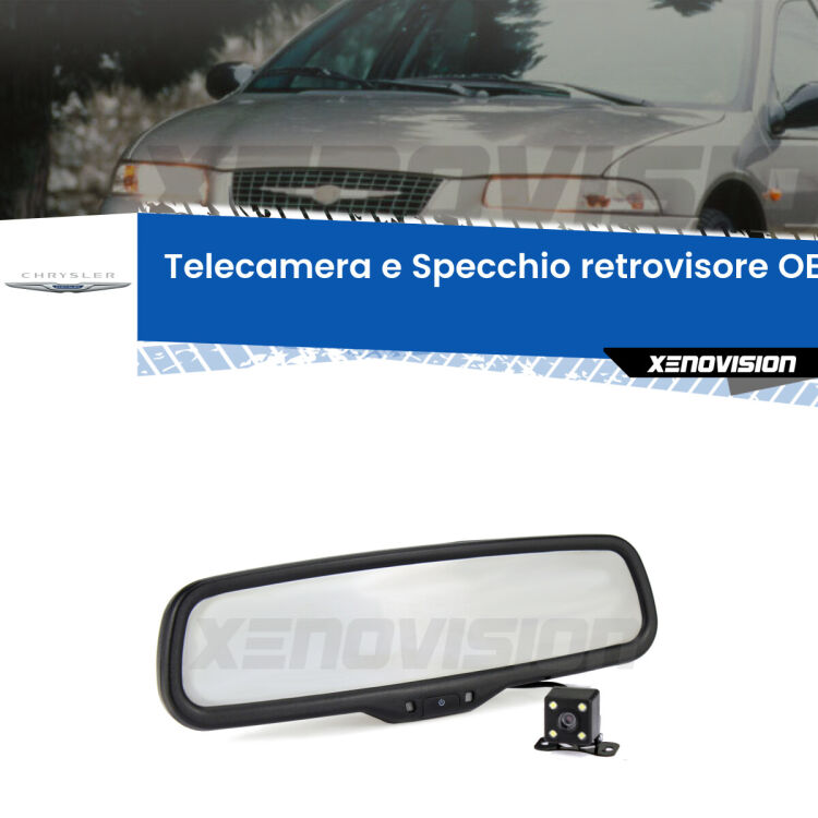 Kit Telecamera Parcheggio e Specchietto retrovisore con display invisibile incorporato per Chrysler Stratus . Da spento è indistinguibile da un retrovisore originale. Con 2 ingressi video per telecamere retromarcia, l'immagine appare in un riquadro che prima era invisibile.