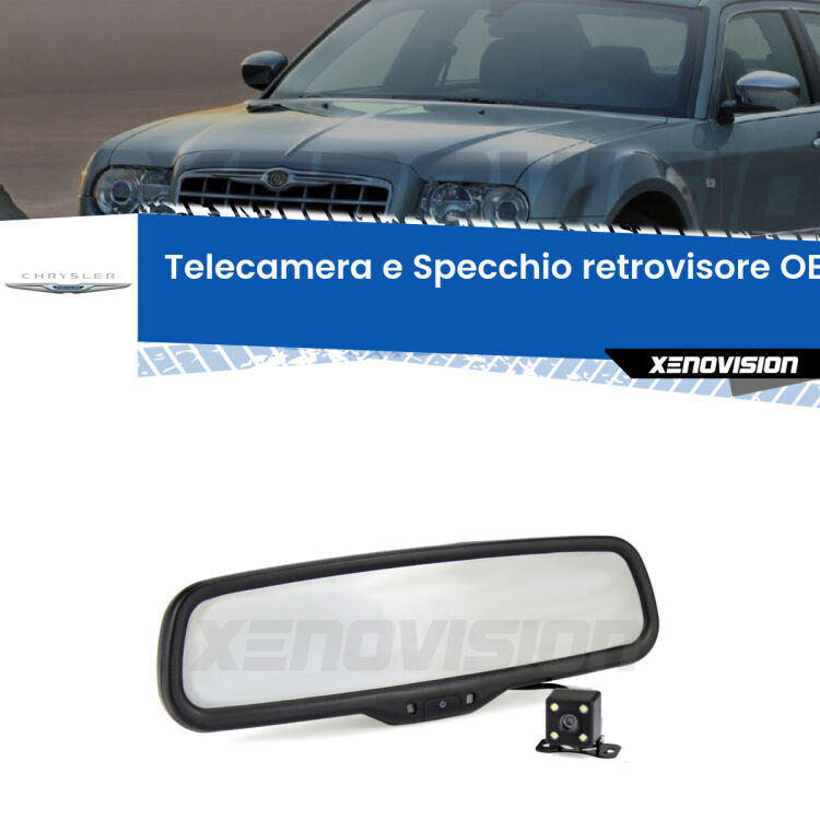 Kit Telecamera Parcheggio e Specchietto retrovisore con display invisibile incorporato per Chrysler 300 C . Da spento è indistinguibile da un retrovisore originale. Con 2 ingressi video per telecamere retromarcia, l'immagine appare in un riquadro che prima era invisibile.