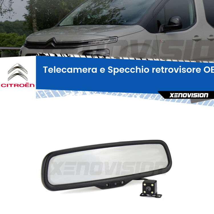 Kit Telecamera Parcheggio e Specchietto retrovisore con display invisibile incorporato per Citroën Berlingo . Da spento è indistinguibile da un retrovisore originale. Con 2 ingressi video per telecamere retromarcia, l'immagine appare in un riquadro che prima era invisibile.