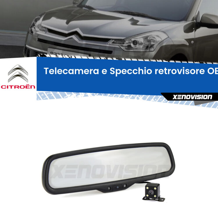 Kit Telecamera Parcheggio e Specchietto retrovisore con display invisibile incorporato per Citroën C-Elysee . Da spento è indistinguibile da un retrovisore originale. Con 2 ingressi video per telecamere retromarcia, l'immagine appare in un riquadro che prima era invisibile.