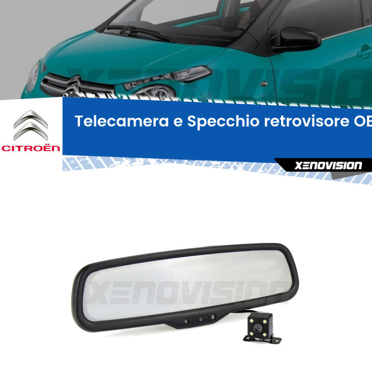 Kit Telecamera Parcheggio e Specchietto retrovisore con display invisibile incorporato per Citroën C1 . Da spento è indistinguibile da un retrovisore originale. Con 2 ingressi video per telecamere retromarcia, l'immagine appare in un riquadro che prima era invisibile.