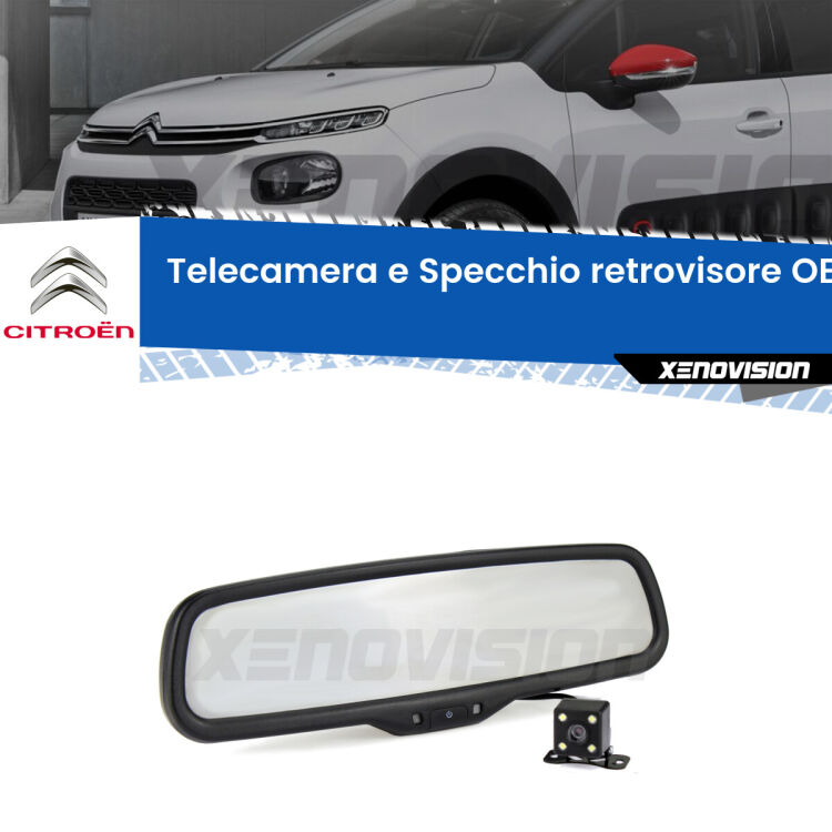 Kit Telecamera Parcheggio e Specchietto retrovisore con display invisibile incorporato per Citroën C3 . Da spento è indistinguibile da un retrovisore originale. Con 2 ingressi video per telecamere retromarcia, l'immagine appare in un riquadro che prima era invisibile.