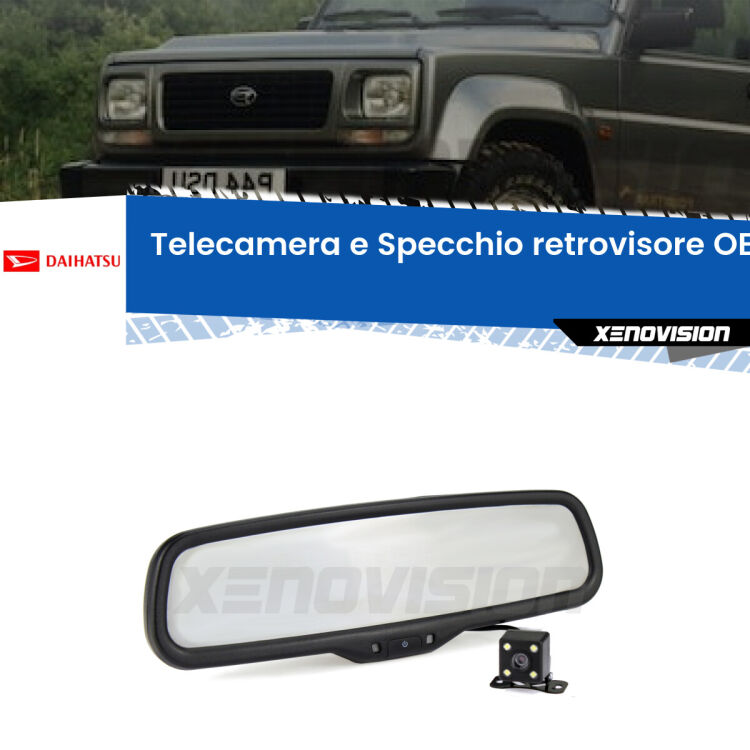 Kit Telecamera Parcheggio e Specchietto retrovisore con display invisibile incorporato per Daihatsu Fourtrak . Da spento è indistinguibile da un retrovisore originale. Con 2 ingressi video per telecamere retromarcia, l'immagine appare in un riquadro che prima era invisibile.