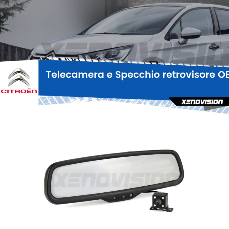 Kit Telecamera Parcheggio e Specchietto retrovisore con display invisibile incorporato per Citroën C4 . Da spento è indistinguibile da un retrovisore originale. Con 2 ingressi video per telecamere retromarcia, l'immagine appare in un riquadro che prima era invisibile.