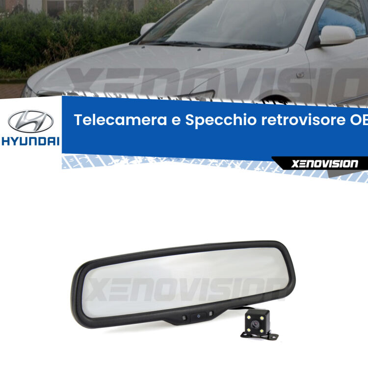 Kit Telecamera Parcheggio e Specchietto retrovisore con display invisibile incorporato per Hyundai Sonata MK II Y-3. Da spento è indistinguibile da un retrovisore originale. Con 2 ingressi video per telecamere retromarcia, l'immagine appare in un riquadro che prima era invisibile.