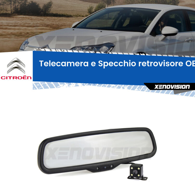 Kit Telecamera Parcheggio e Specchietto retrovisore con display invisibile incorporato per Citroën C5 . Da spento è indistinguibile da un retrovisore originale. Con 2 ingressi video per telecamere retromarcia, l'immagine appare in un riquadro che prima era invisibile.