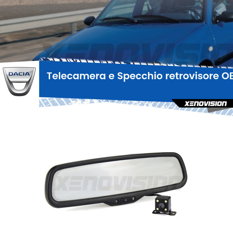 Kit Telecamera Parcheggio e Specchietto retrovisore con display invisibile incorporato per Dacia Solenza . Da spento è indistinguibile da un retrovisore originale. Con 2 ingressi video per telecamere retromarcia, l'immagine appare in un riquadro che prima era invisibile.