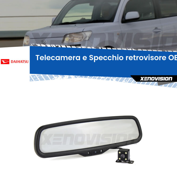 Kit Telecamera Parcheggio e Specchietto retrovisore con display invisibile incorporato per Daihatsu Materia . Da spento è indistinguibile da un retrovisore originale. Con 2 ingressi video per telecamere retromarcia, l'immagine appare in un riquadro che prima era invisibile.