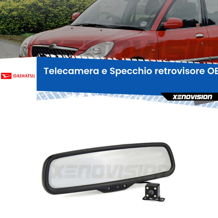 Kit Telecamera Parcheggio e Specchietto retrovisore con display invisibile incorporato per Daihatsu Sirion . Da spento è indistinguibile da un retrovisore originale. Con 2 ingressi video per telecamere retromarcia, l'immagine appare in un riquadro che prima era invisibile.