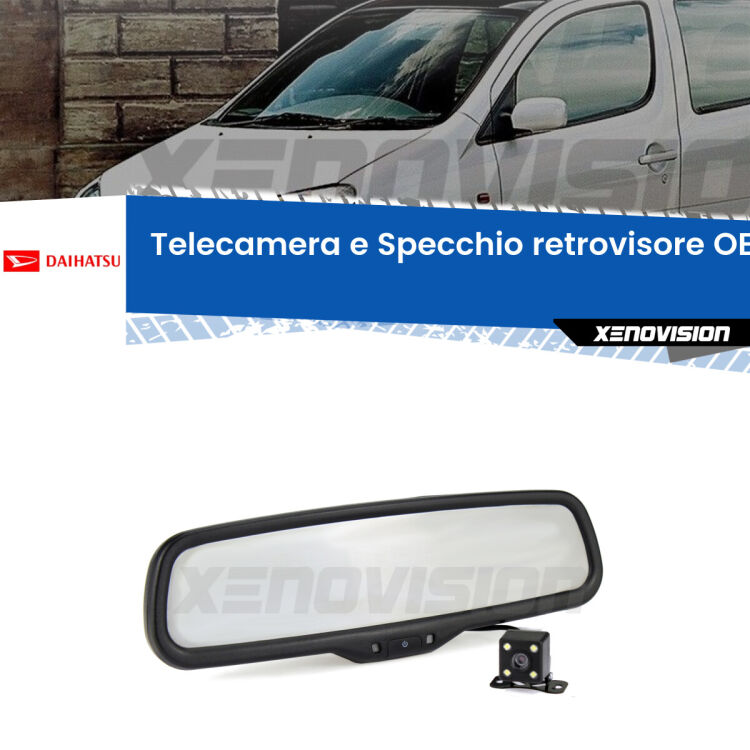 Kit Telecamera Parcheggio e Specchietto retrovisore con display invisibile incorporato per Daihatsu YRV . Da spento è indistinguibile da un retrovisore originale. Con 2 ingressi video per telecamere retromarcia, l'immagine appare in un riquadro che prima era invisibile.