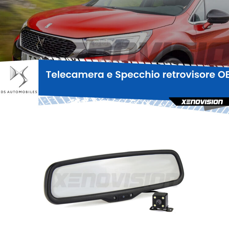 Kit Telecamera Parcheggio e Specchietto retrovisore con display invisibile incorporato per DS DS 4 . Da spento è indistinguibile da un retrovisore originale. Con 2 ingressi video per telecamere retromarcia, l'immagine appare in un riquadro che prima era invisibile.