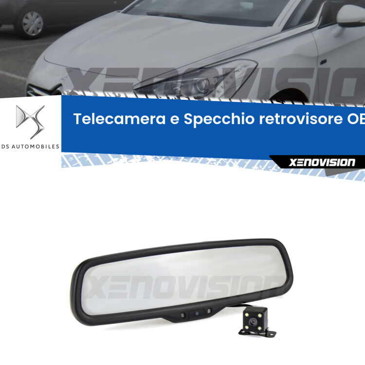 Kit Telecamera Parcheggio e Specchietto retrovisore con display invisibile incorporato per DS DS 5 . Da spento è indistinguibile da un retrovisore originale. Con 2 ingressi video per telecamere retromarcia, l'immagine appare in un riquadro che prima era invisibile.