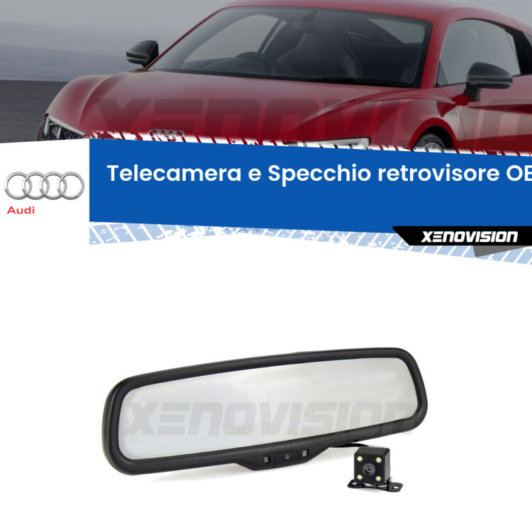 Kit Telecamera Parcheggio e Specchietto retrovisore con display invisibile incorporato per Audi R8 . Da spento è indistinguibile da un retrovisore originale. Con 2 ingressi video per telecamere retromarcia, l'immagine appare in un riquadro che prima era invisibile.