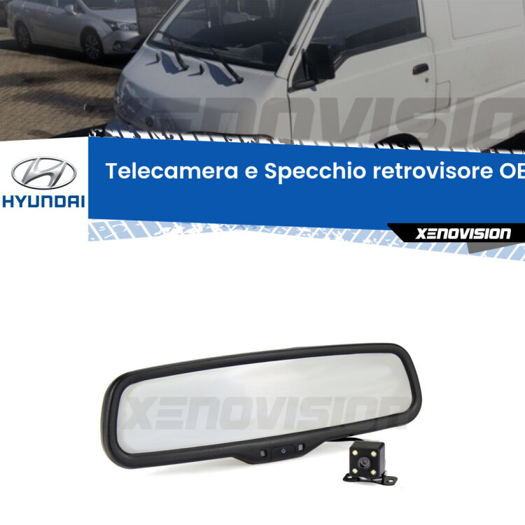 Kit Telecamera Parcheggio e Specchietto retrovisore con display invisibile incorporato per Hyundai H100 . Da spento è indistinguibile da un retrovisore originale. Con 2 ingressi video per telecamere retromarcia, l'immagine appare in un riquadro che prima era invisibile.