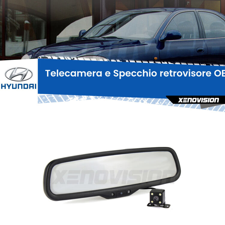 Kit Telecamera Parcheggio e Specchietto retrovisore con display invisibile incorporato per Hyundai Lantra MK II J-2. Da spento è indistinguibile da un retrovisore originale. Con 2 ingressi video per telecamere retromarcia, l'immagine appare in un riquadro che prima era invisibile.